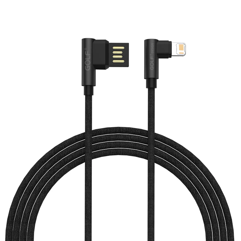Cable USB doble de ángulo recto de 90 grados para iPhone X XR XS 11 12 13 14 Pro Max 7 8 Plus, Cables trenzados para juegos de teléfono de carga rápida