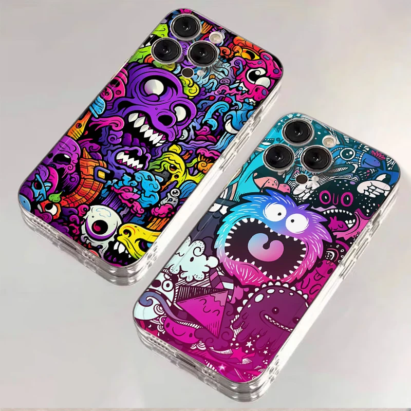 Funda Monster Graffiti de moda para iPhone 13 12 11 Pro MAX 16 15 14 Plus XR 12 Mini 7 8 16e, funda suave para teléfono - imagen 2