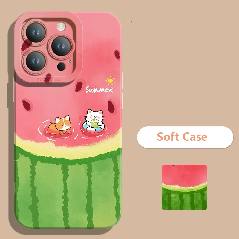 Funda de teléfono de gato sandía fresca de verano para Xiaomi Poco F7 F6 F5 X7 X6 X5 X3 M6 Pro Mi 13 12 11 Lite 5G 15 14 13 14T 13T 12T