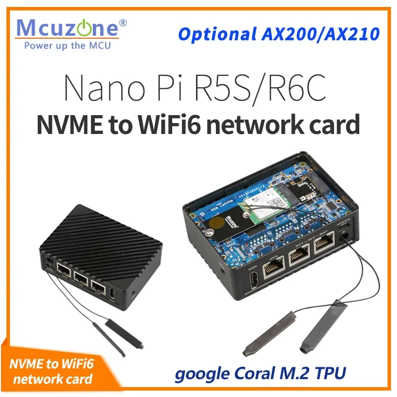 Tarjeta de red R5S WiFi6, llave M.2 A a M NVME SSD a tarjeta WiFi6, AX200 MT7921K intel 8265C, CM4 raspberryPi, Coral TPU, Debian, CM4 - imagen 2