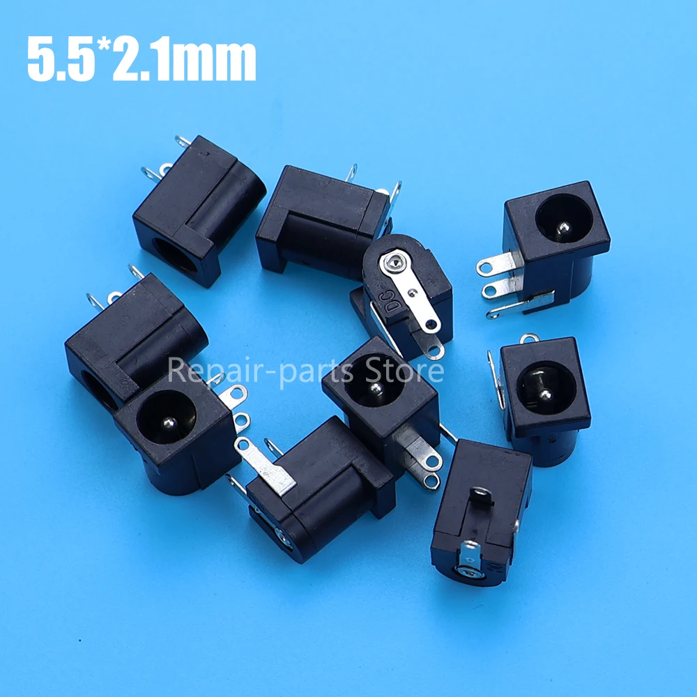 10 Uds 5,5x2,1/2,5mm DC-005 conector de alimentación CC negro conectores CC suministro tipo barril Terminal de montaje PCB de ángulo recto - imagen 3