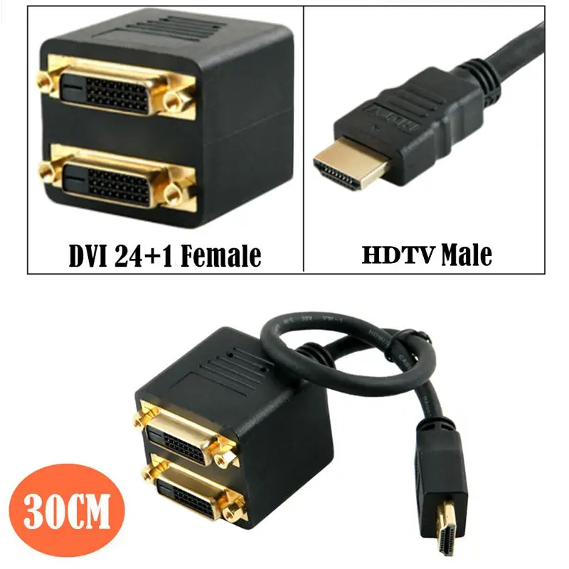 25 cm HDMI Compatible con DVI Y-Line Twin Line HDMI Compatible Macho a Dos DVI 24+1 Hembra Cables de Vídeo de Alta definición - imagen 2