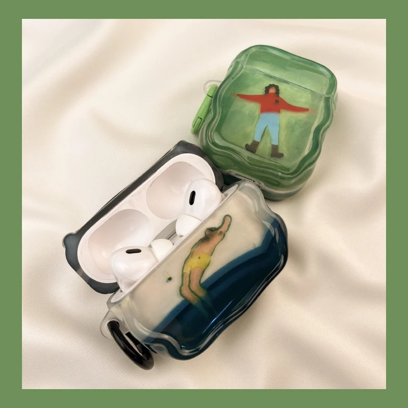 Funda para auriculares creativa con pintura al óleo plana tumbada para césped para Airpod 1/2/3/4 generación auriculares inalámbricos Bluetooth funda blanda - imagen 3