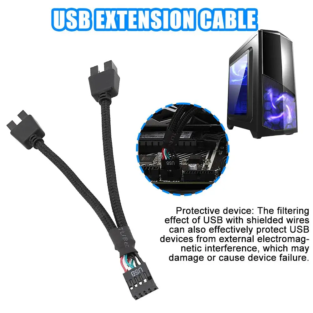 Cable de extensión USB para placa base de ordenador, 12cm, 9 pines, 1 hembra a 2 macho, divisor Y, Cable de extensión de Audio HD para PC - imagen 3