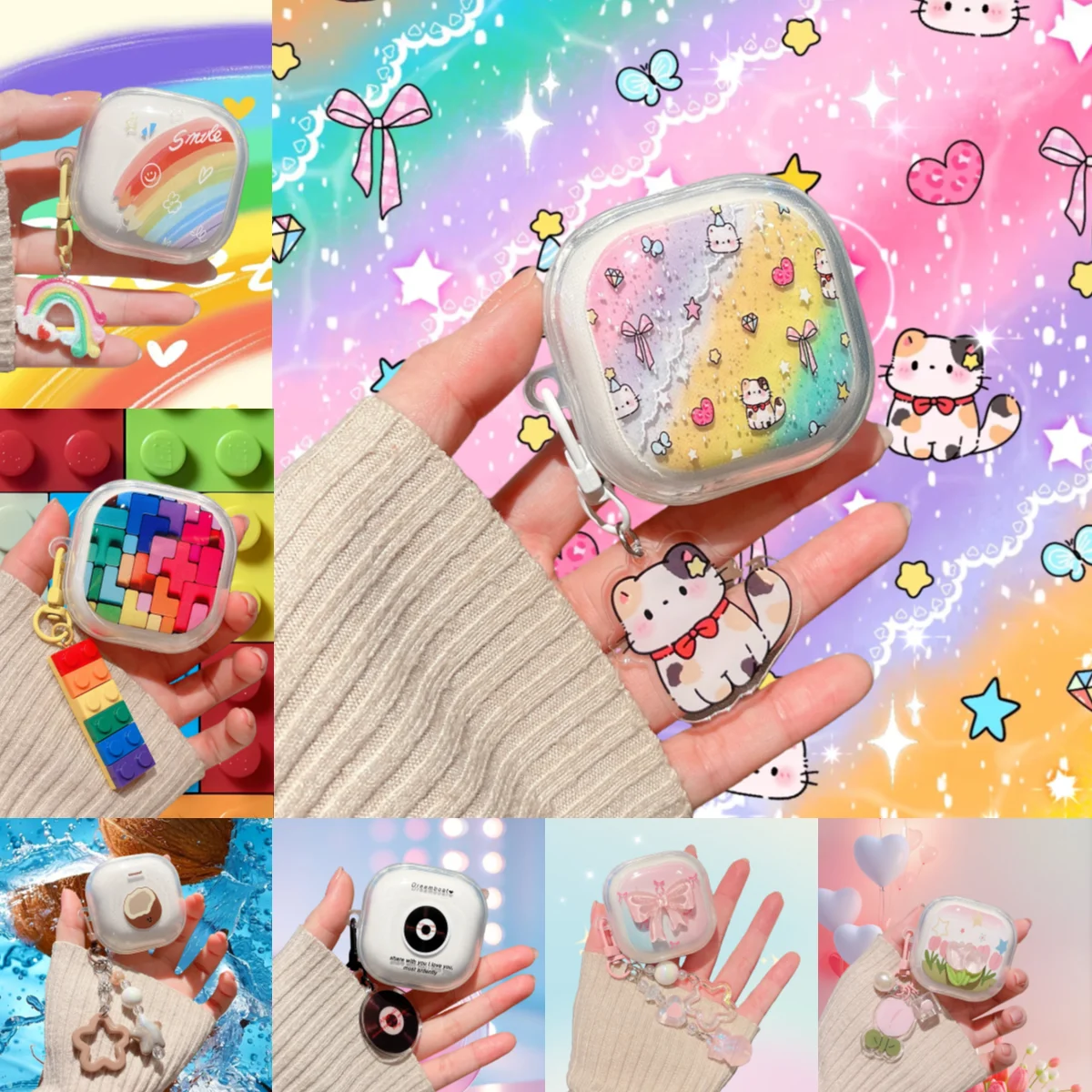 Para Samsung Galaxy Buds Live 2 Pro 2 FE funda gato de la suerte tulipán de coco muñecas 3D TPU funda para auriculares accesorios cubierta