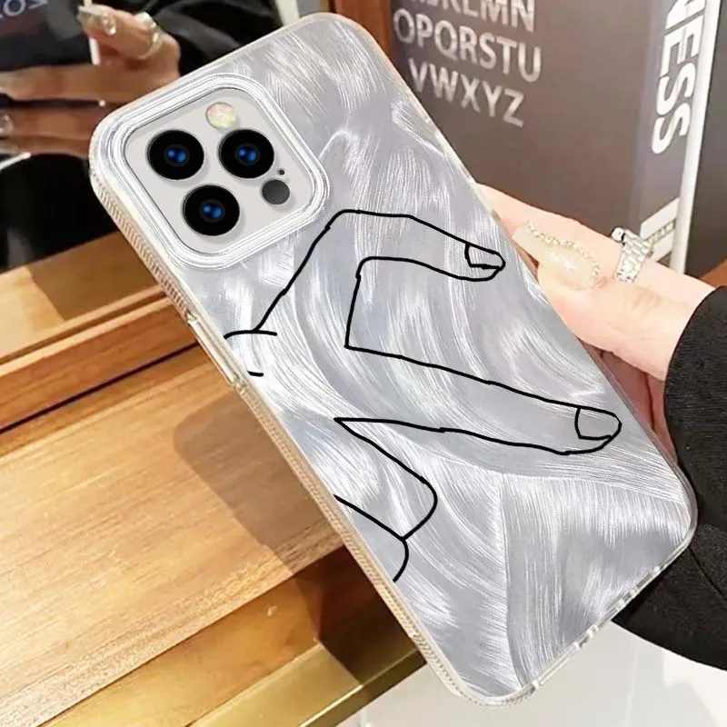 Línea pareja moda para Apple iPhone 16 16E 15 14 13 12 11 8 XS X Pro Max textura de plumas funda de teléfono - imagen 4