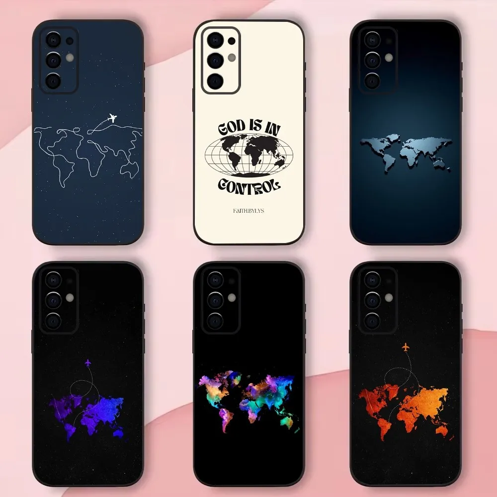 Funda de teléfono de viaje Art w-world Map para Samsung S24,S21,S22,S23,S30,Ultra,S20,Plus,Fe,Lite,Note,10,9,5G, carcasa suave negra