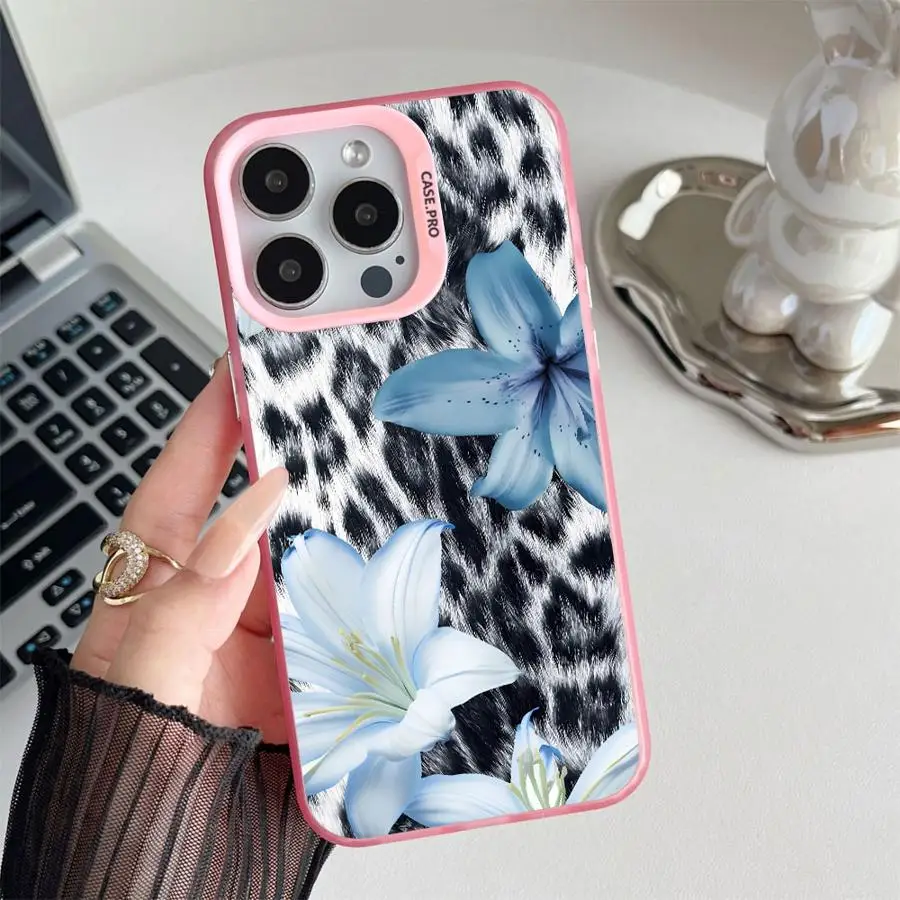 Funda Protectora para Teléfono con Estampado de Leopardo y Flores Azules para iPhone 17 Pro Max 11 12 14 XS XR 15 Plus 13 Pro Air 16 - imagen 2