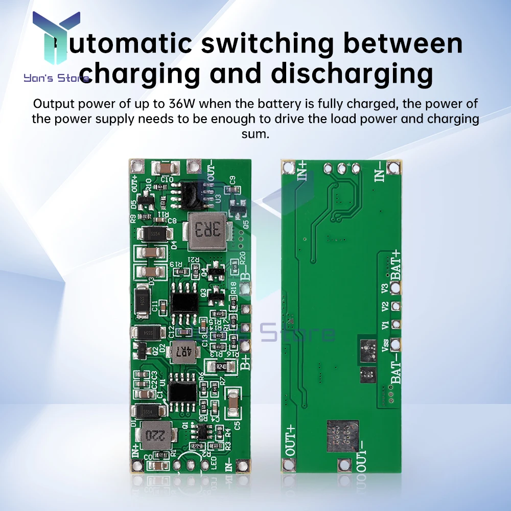 Placa de alimentación ininterrumpida de alta potencia, 12V, 3A, 24W, 36W, batería de litio 3S, módulo UPS, carga lateral, descarga automática - imagen 3