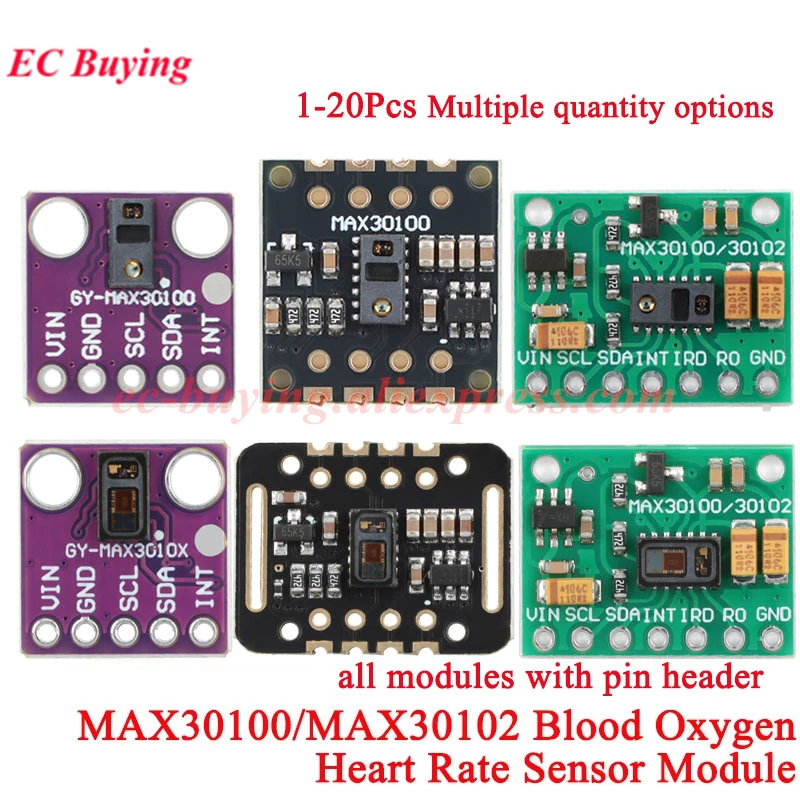 Módulo Sensor de ritmo cardíaco MAX30102 MAX30100, detección de pulsos, concentración de oxígeno en sangre para Arduino STM32 I2C IIC, 1-20 piezas