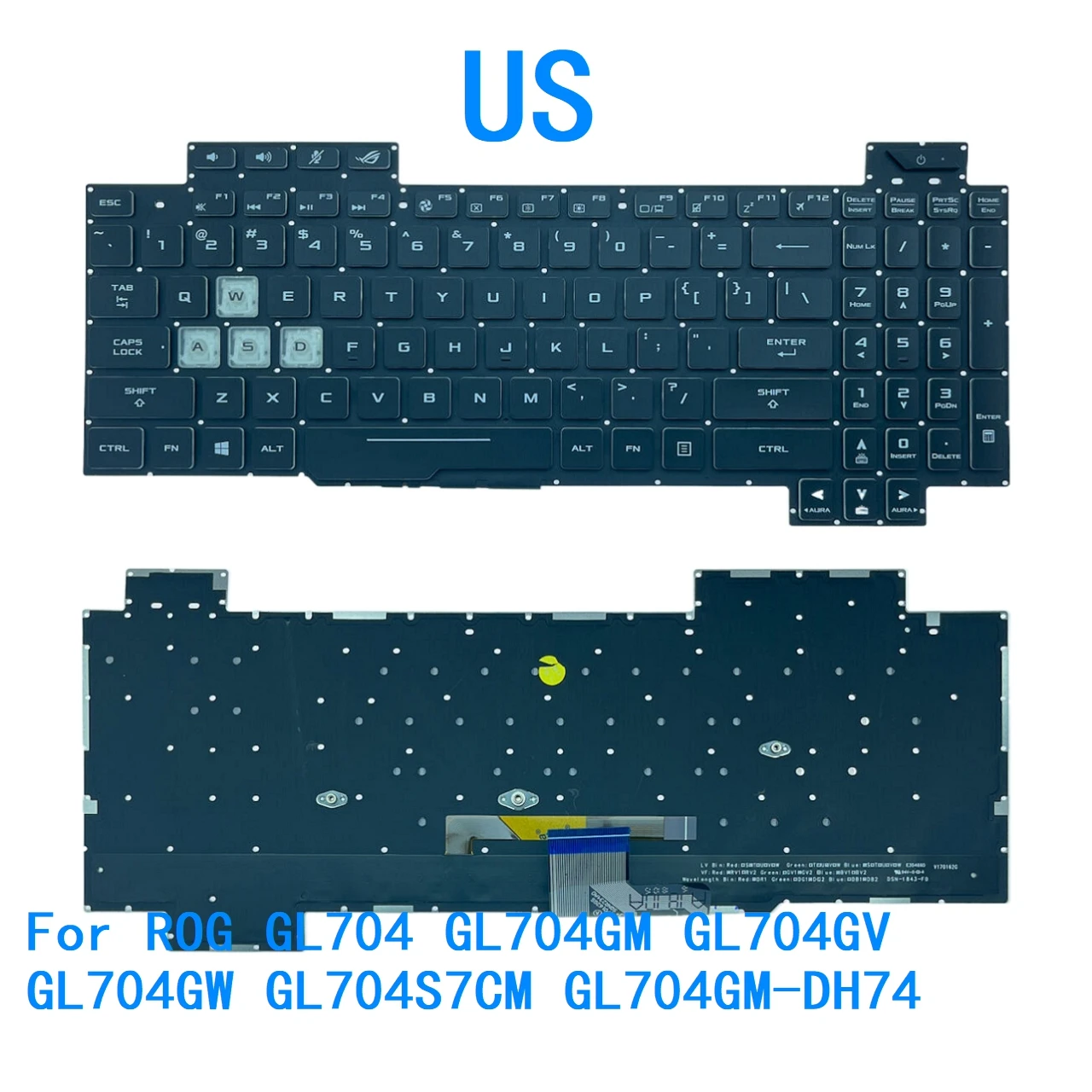 Nuevo teclado retroiluminado en idioma estadounidense para ASUS ROG GL704 GL704GM GL704GV GL704GW GL704S7CM GL704GM-DH74 teclado de repuesto