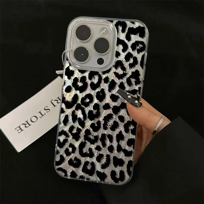 Funda de teléfono plateada con diseño de cola de zorro y leopardo de lujo para Samsung Galaxy S25 S24 S23 Ultra Plus 5G S21 FE, textura de pluma dura - imagen 3