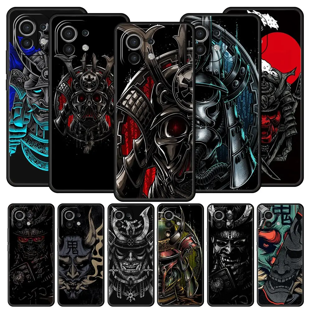 Funda de teléfono samurái Oni Mask para Xiaomi 13, 12, 11 Lite, 12T, 11T, 10T, 9T, Mi Poco X5, M4, M3, X4, X3 Pro, F5, F4, F3, GT, 5G, carcasa negra