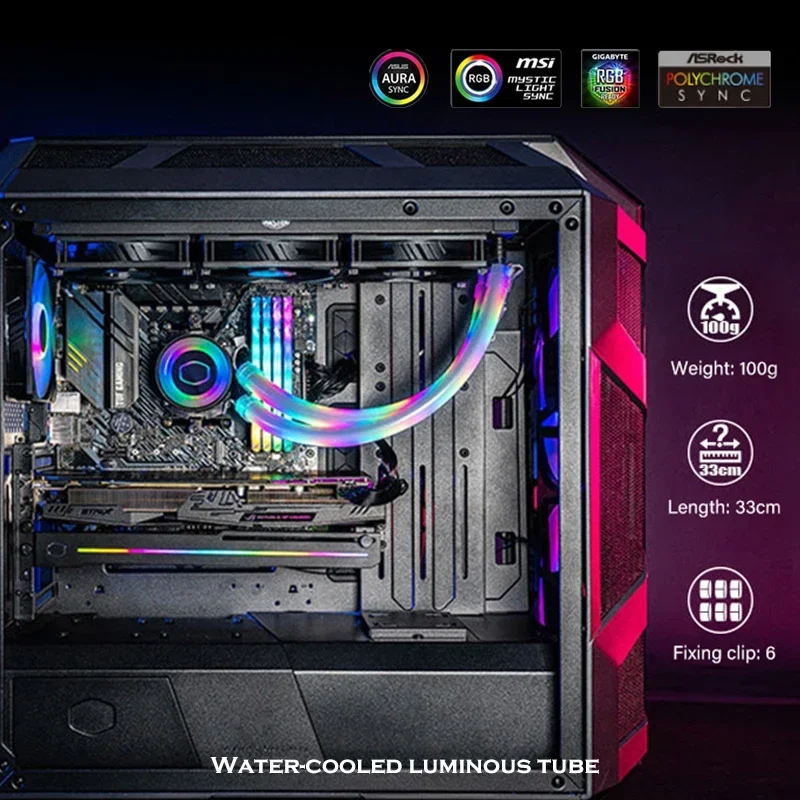 Cooler Master A1-12MM/10MM refrigeración por agua tubo emisor de luz neón para 240 360 sistema de refrigeración de computadora 5V ARGB AURA SYNC 330mm - imagen 3