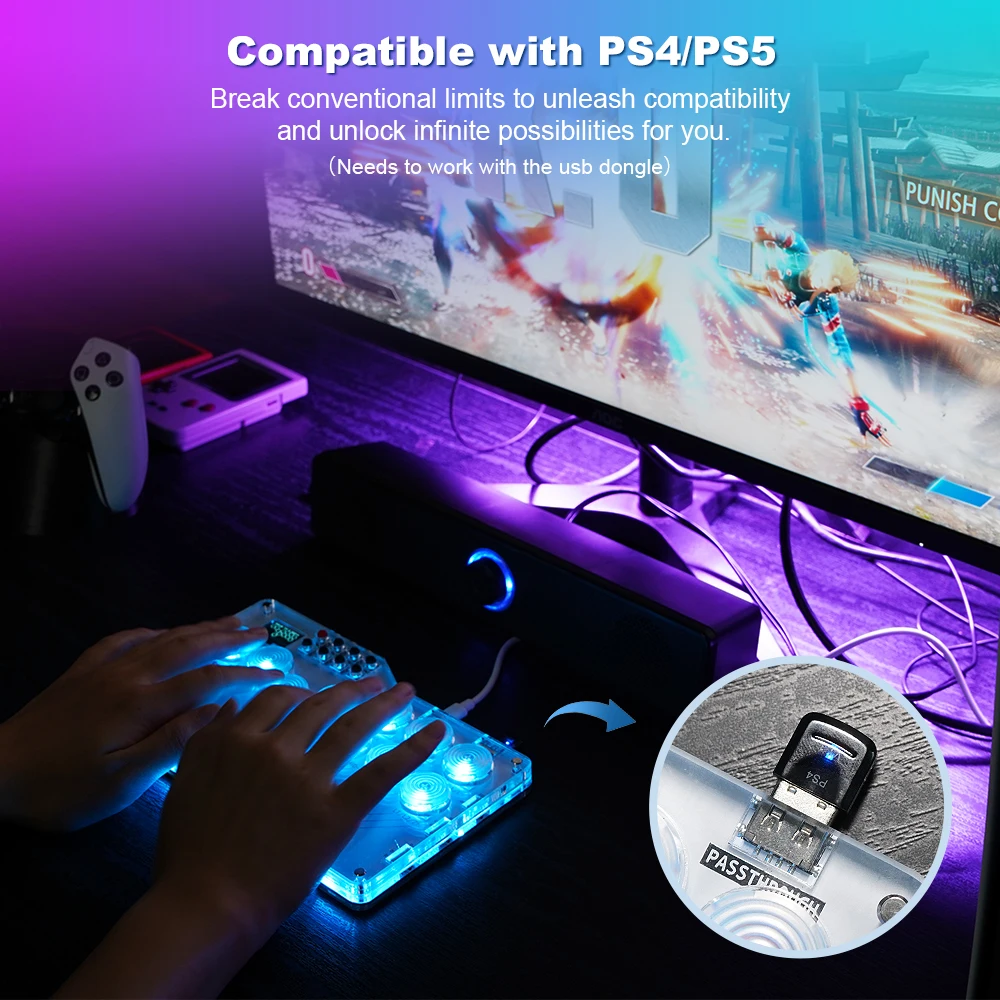 TicKnot Gamepad Pro Hitbox Arcade Stick para juegos de lucha P5 Hot SWAP Cherry Swicth controlador sin palanca para PS4/PS3/NS/PC - imagen 3