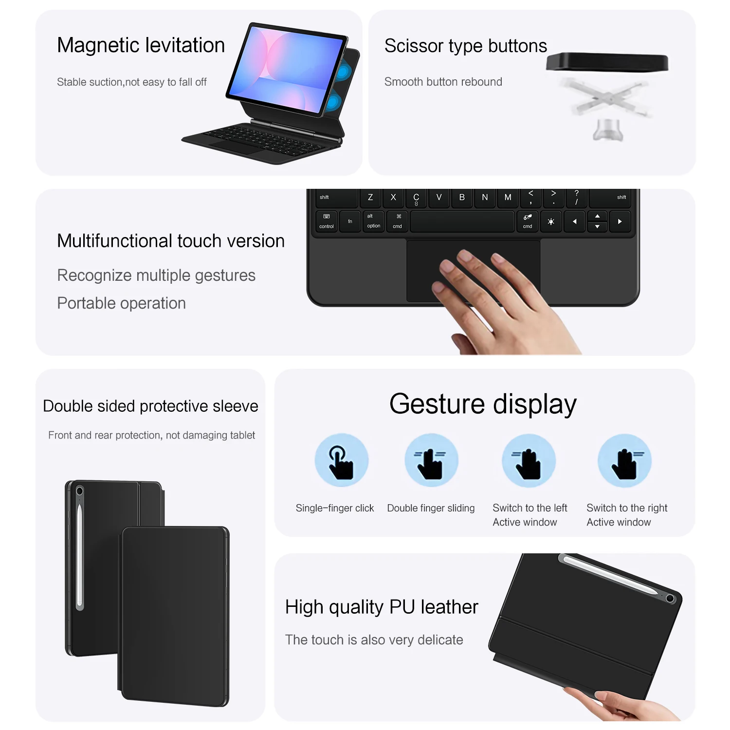 Teclado con cubierta de libro para Samsung Galaxy Tab S10 FE S9 FE, funda de 10,9 pulgadas para Tab S7 S8 S9, teclado mágico con retroiluminación multitáctil de 11 pulgadas - imagen 4