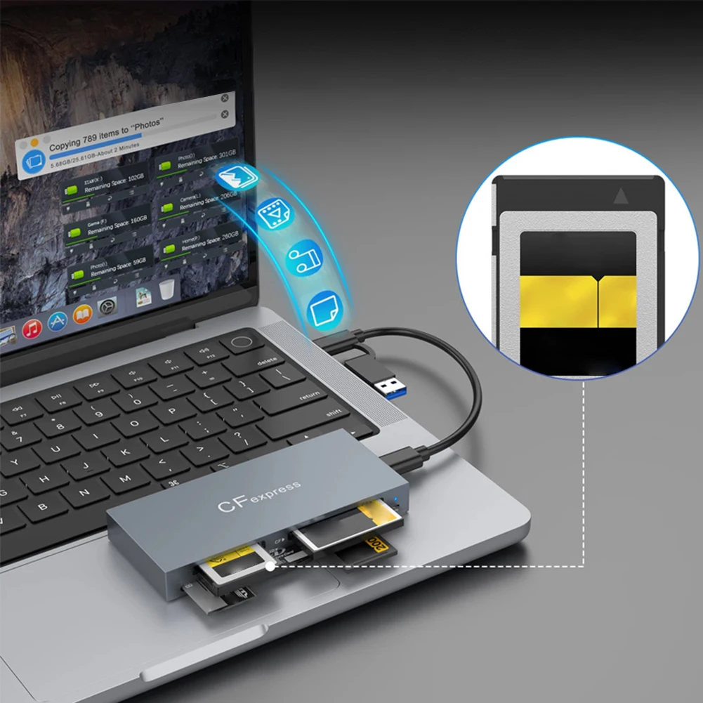 Lector de tarjetas 6 en 1 CFexpress tipo B/CF/XD/MS/SD/TF CF Express B adaptador de lector de tarjetas de 10 Gbps con Cable para sistema operativo Windows XP - imagen 2