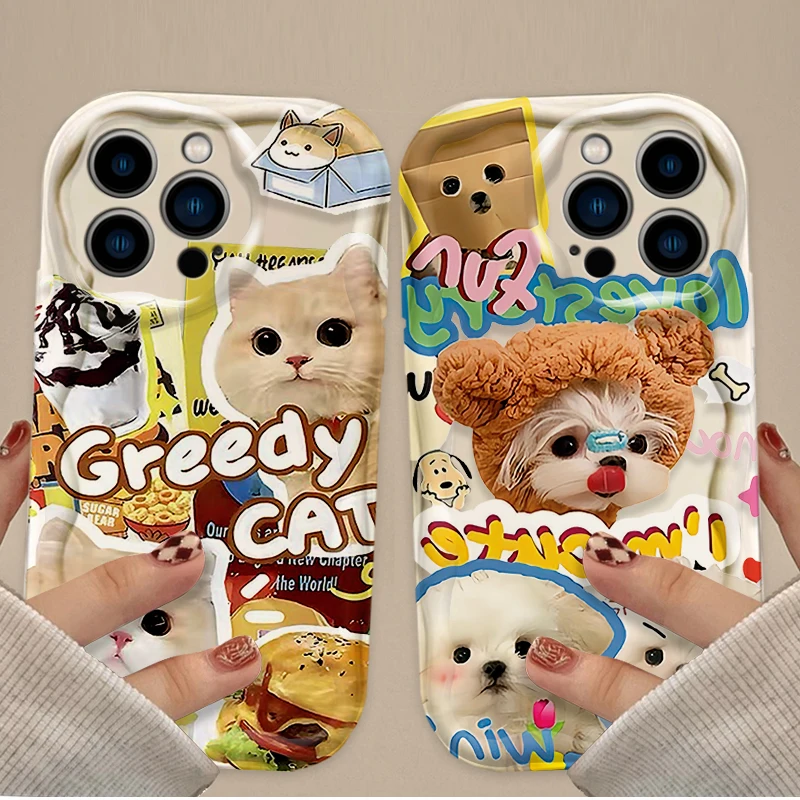 Funda de silicona con diseño de gato y perro para iPhone, carcasa protectora a prueba de golpes para modelos 16, 15, 14, 13, 12, 11 Pro Max, X, XR, XS, 8, 7 Plus, SE 2020