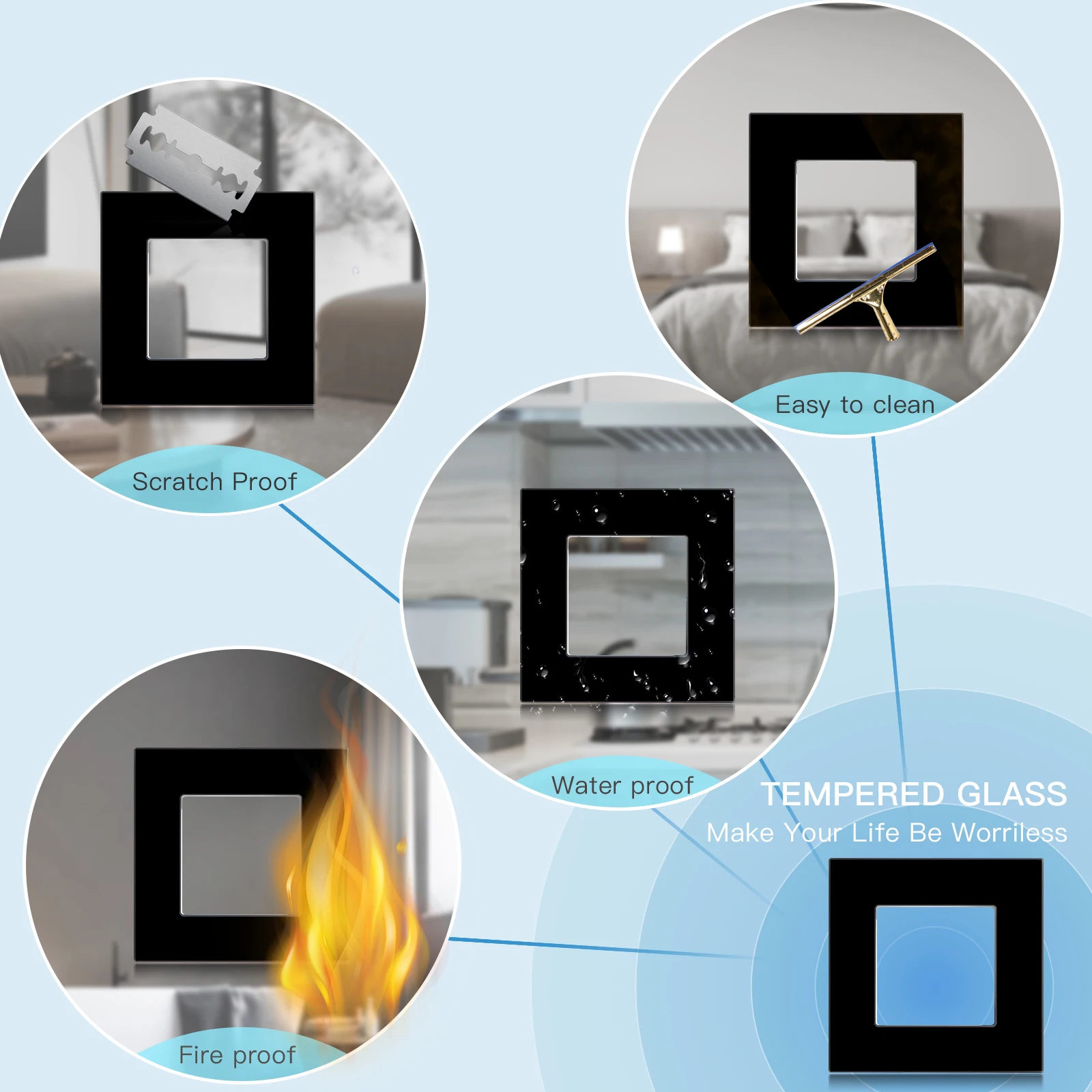 BSEED 1/2/3 interruptor de luz mecánico enchufe de pared de 1 vía puertos de carga USB tipo c enchufes de corriente de la UE Panel de vidrio 16A - imagen 5