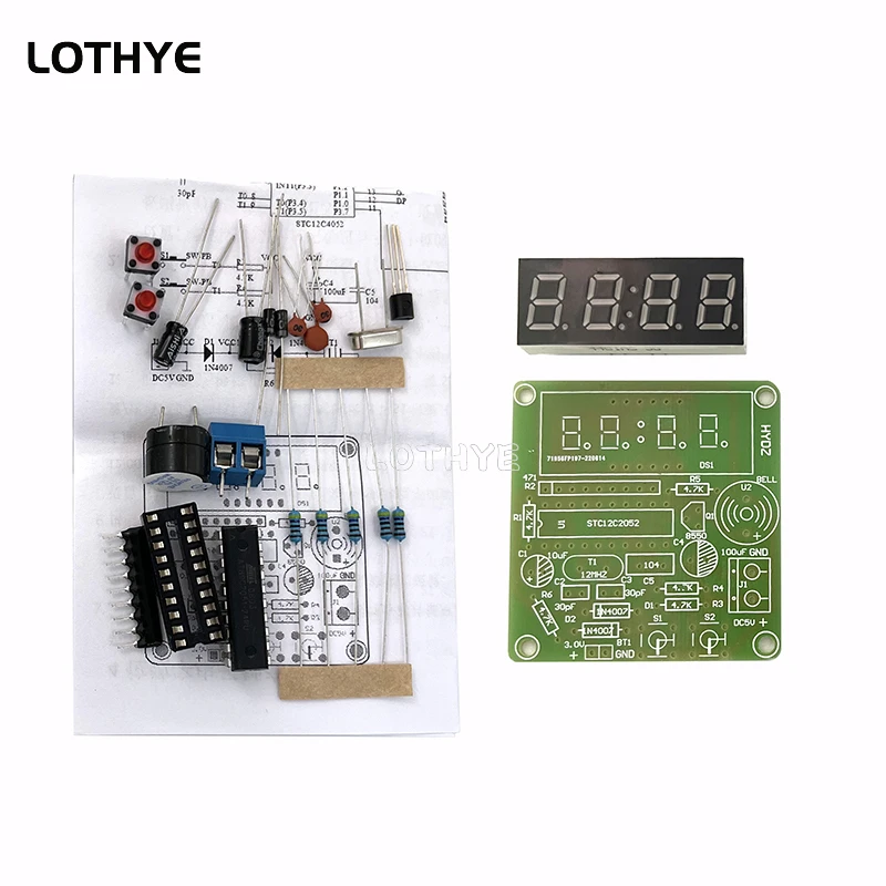 Reloj Digital de cuatro dígitos, Kit de reloj electrónico de 4 dígitos, monompuesto DC 3,7 V-5,5 V, conjunto de producción electrónica, Kit electrónico DIY - imagen 2