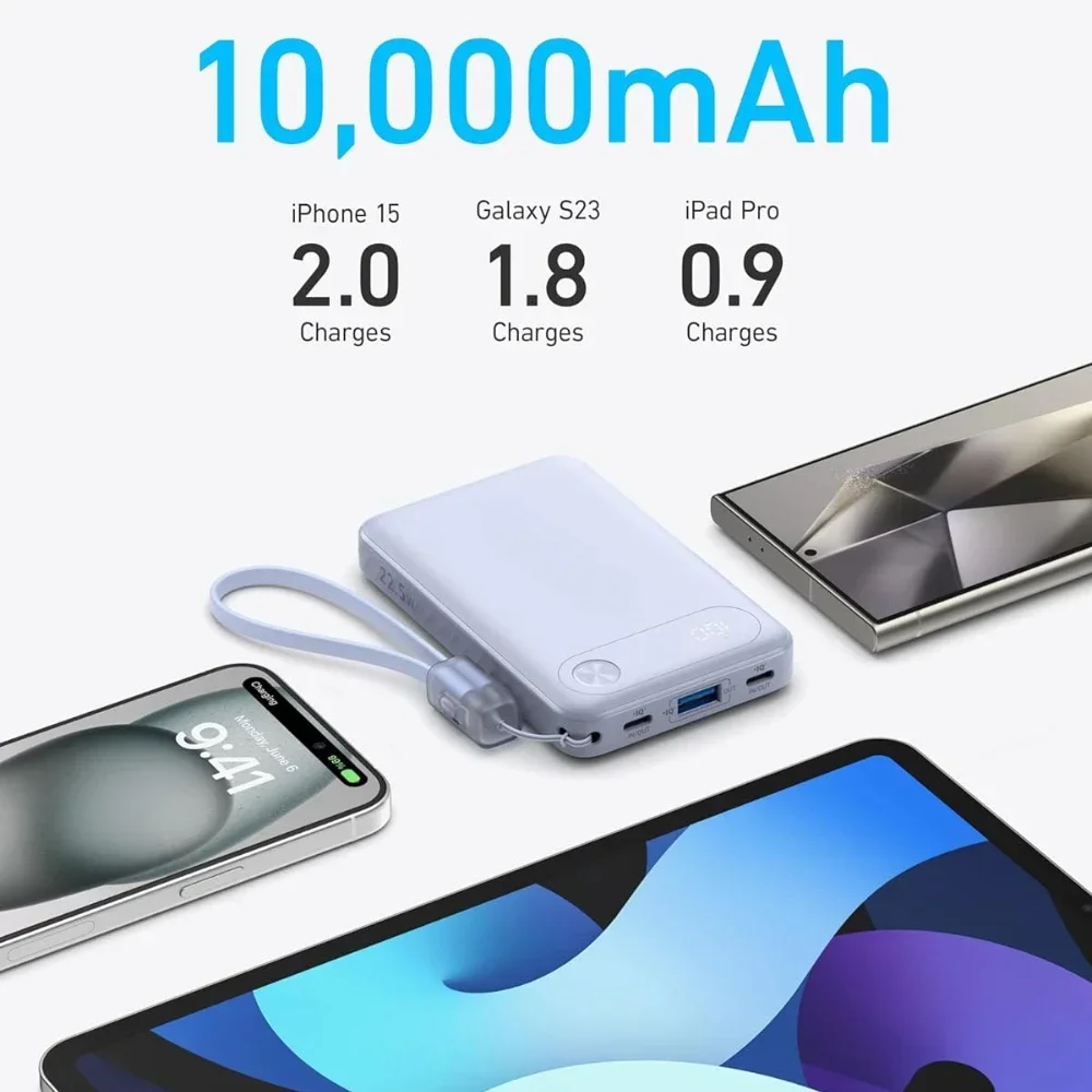 Portátil de 10000 mAh con cable USB-C incorporado y cordón Banco de energía de respaldo máximo de 22,5 W - imagen 3