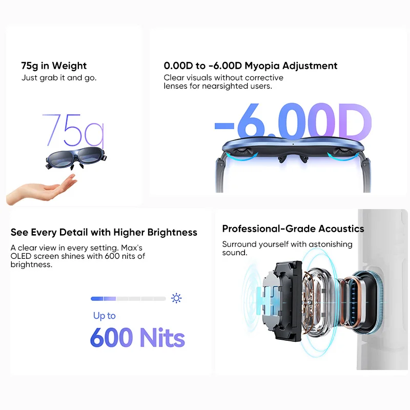 Rokid Max-gafas inteligentes AR 3D, lentes Micro OLED de 215 ", pantalla máxima de 50 °, FoV, para teléfonos, PC, pantalla proyectada, todo en uno, navidad, novedad - imagen 5