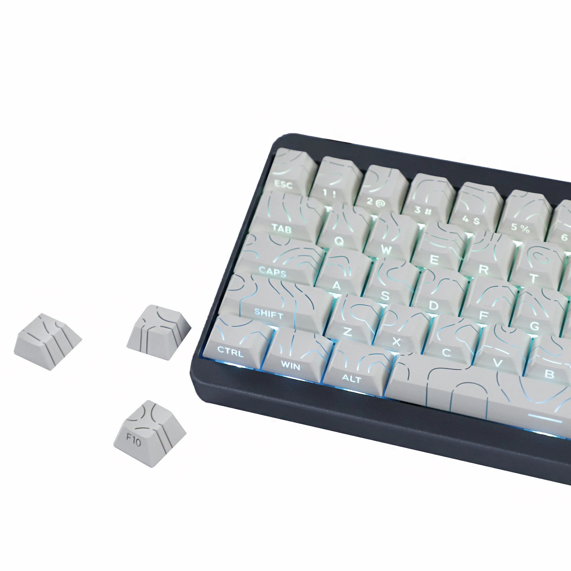 YMDK 97 teclas líneas de contorno blanco PBT teclas de doble disparo perfil de cereza translúcido retroiluminado lateral para teclados mecánicos MX - imagen 2