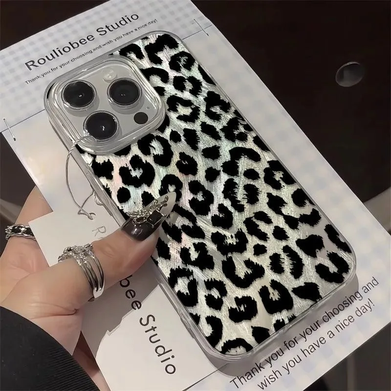 Funda de teléfono plateada con diseño de cola de zorro y leopardo de lujo para Samsung Galaxy S25 S24 S23 Ultra Plus 5G S21 FE, textura de pluma dura - imagen 2
