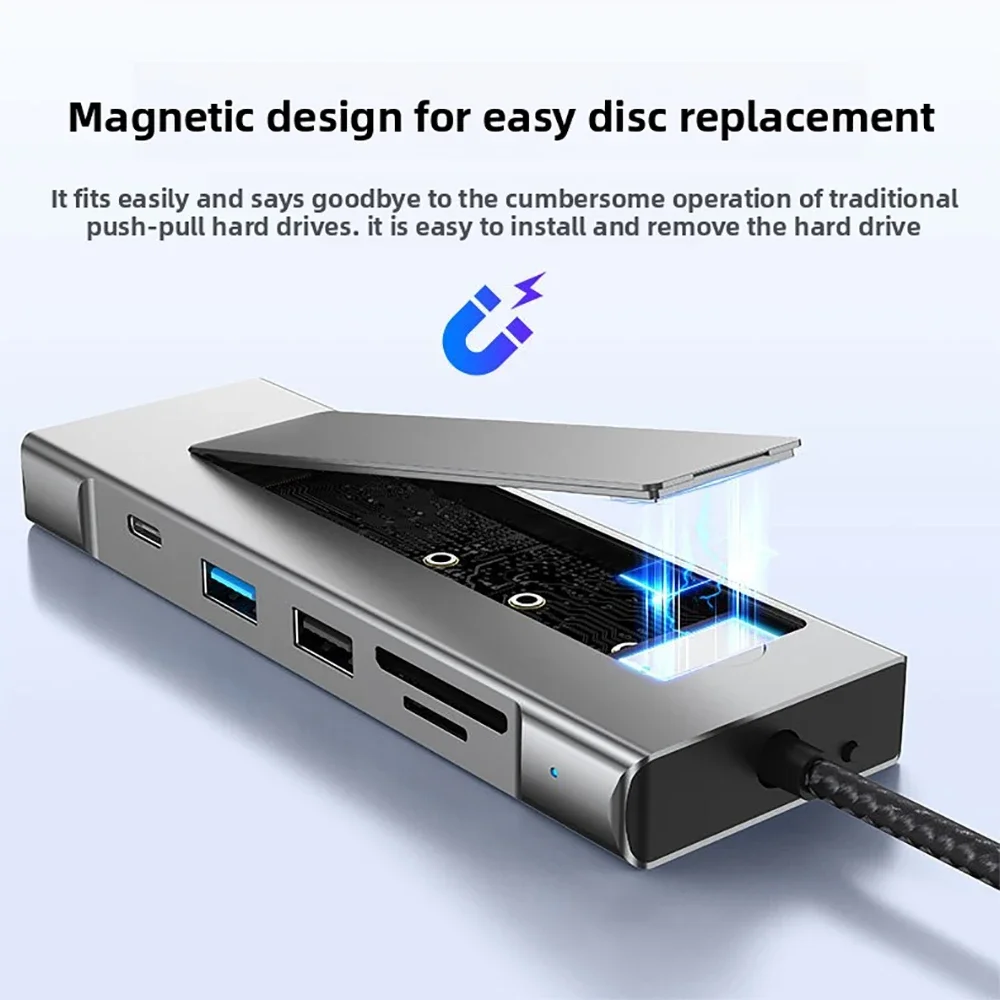 Estación de acoplamiento USB C 8 en 1, carcasa M.2 SSD, concentrador USB SATA + NVME, concentrador USB C 4K30Hz/10Gbps/100W para ordenador portátil Macbook - imagen 5