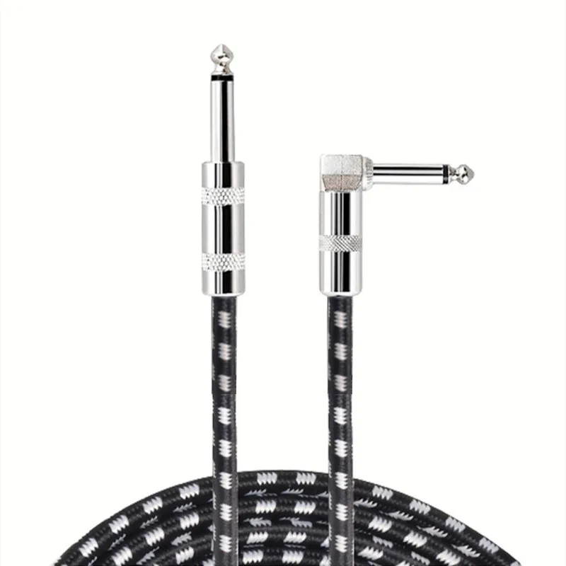 Cable auxiliar de 6,35mm a 90 grados, 6,5mm con funda, Cable de Audio, mezclador de micrófono, altavoz de Piano electrónico, Cable de conexión de guitarra