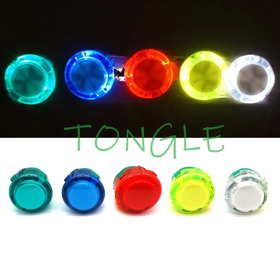 12 unids/lote transparente de alta calidad estilo SANWA botón 30mm 5V luz LED pulsador Arcade Joystick máquina de juego gabinete DIY