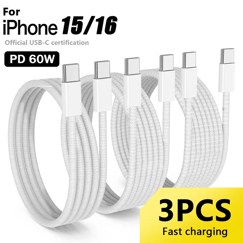 NNBILI 3 uds Cable USB C a tipo C para IPhone 15 16 PD60W Cable de carga rápida para Huawei Xiaomi Samsung Cable de datos línea 1M 1,5 M 2M
