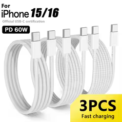 NNBILI 3 uds Cable USB C a tipo C para IPhone 15 16 PD60W Cable de carga rápida para Huawei Xiaomi Samsung Cable de datos línea 1M 1,5 M 2M