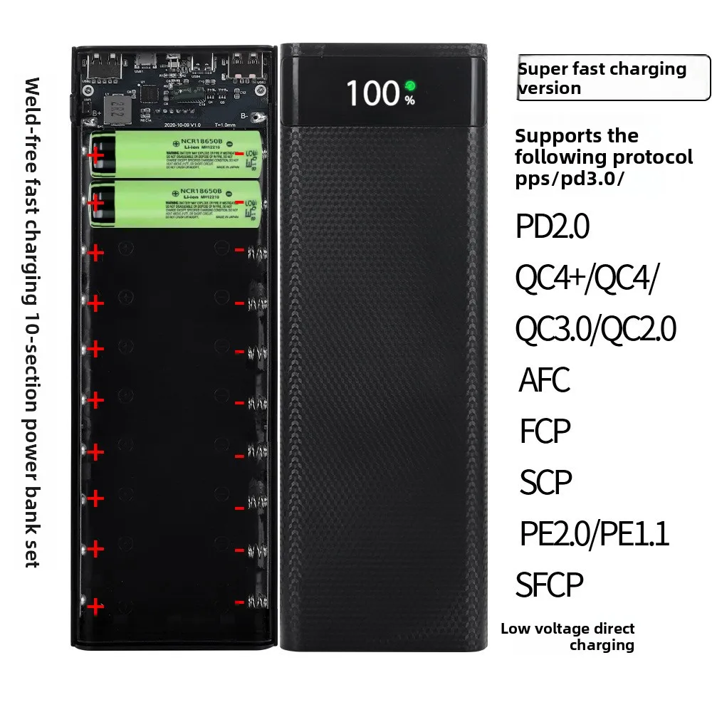 Caja de almacenamiento de batería 2 USB 10*18650 tipo C Micro entrada USB carcasa de Banco de energía DIY 18650 funda porta baterías 18W 22,5 W carga rápida - imagen 3