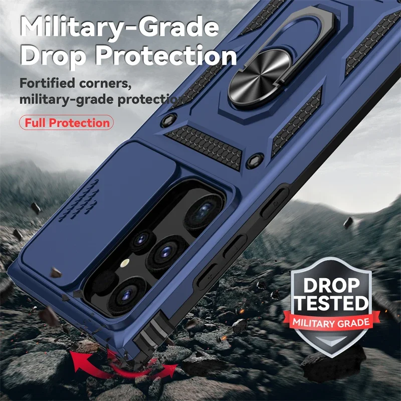 Para Samsung Galaxy S24 Ultra cámara deslizante soporte magnético anillo funda de teléfono Galaxy A34 A54 A35 A55 S23 Plus S22 21 armadura contraportada - imagen 3