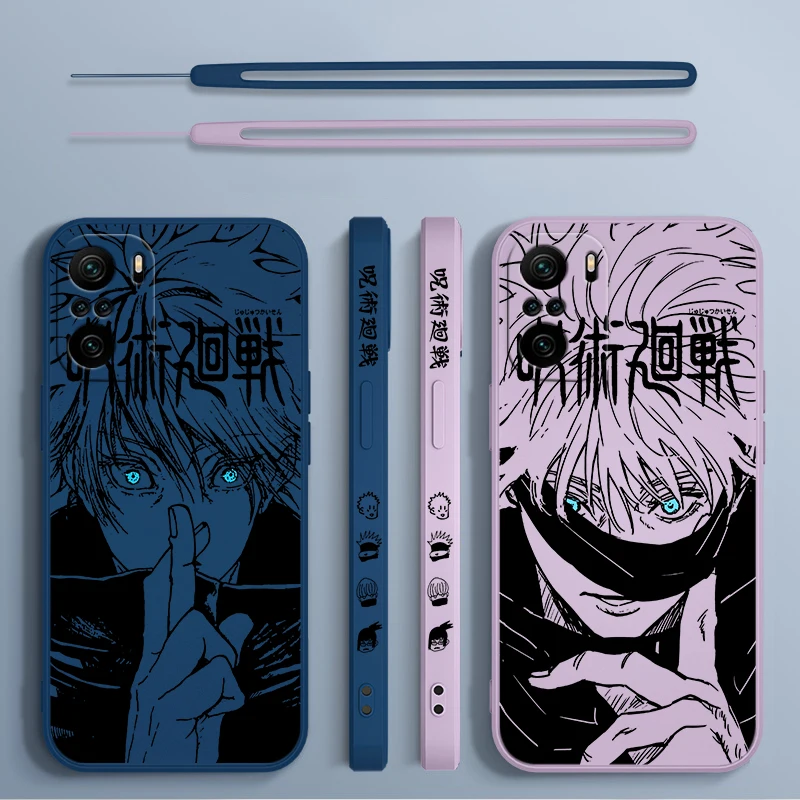 Jujutsu Kaisen Gojo Anime para Xiaomi Redmi Note 13 12 12Pro 11 11S 11T 10S 10 Pro Plus 5G funda de teléfono líquida con cuerda izquierda - imagen 5