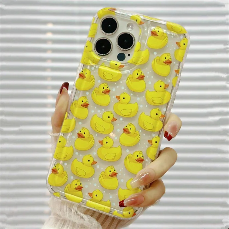 Funda de teléfono transparente pintada con pato amarillo para iPhone 17 16 16E 14 13 15 12 11 Pro Max Plus 16 Pro 16E cubierta suave transparente gruesa