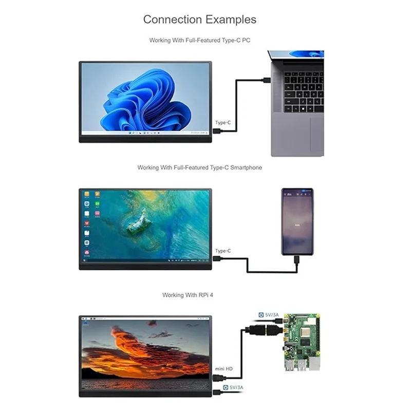 Monitor de 15,6 pulgadas con soporte para Raspberry Pi/Jetson Nano/PC/consola de juegos, pantalla IPS sin contacto - imagen 4