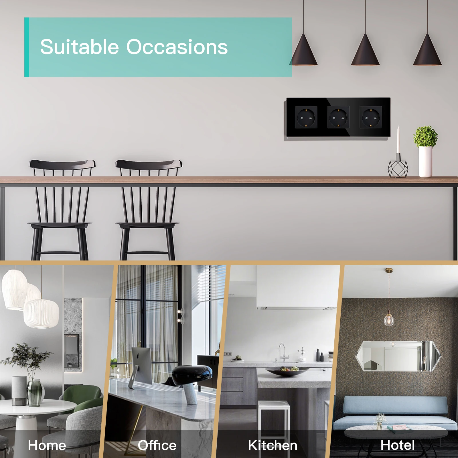 BSEED-enchufe europeo individual, tomas de corriente dobles, tomas eléctricas triples, enchufes de pared de cristal, blanco, negro, dorado, gris, 16A - imagen 4