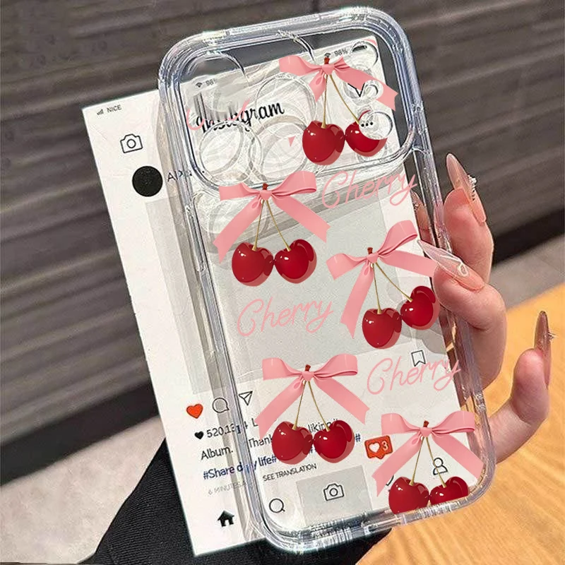 Funda de teléfono transparente de TPU Simple con diseño de cereza roja vino a la moda para IPhone 17 16 15 Plus 11 13 14 Pro Max 17 Air 16E 17 Pro Max - imagen 2