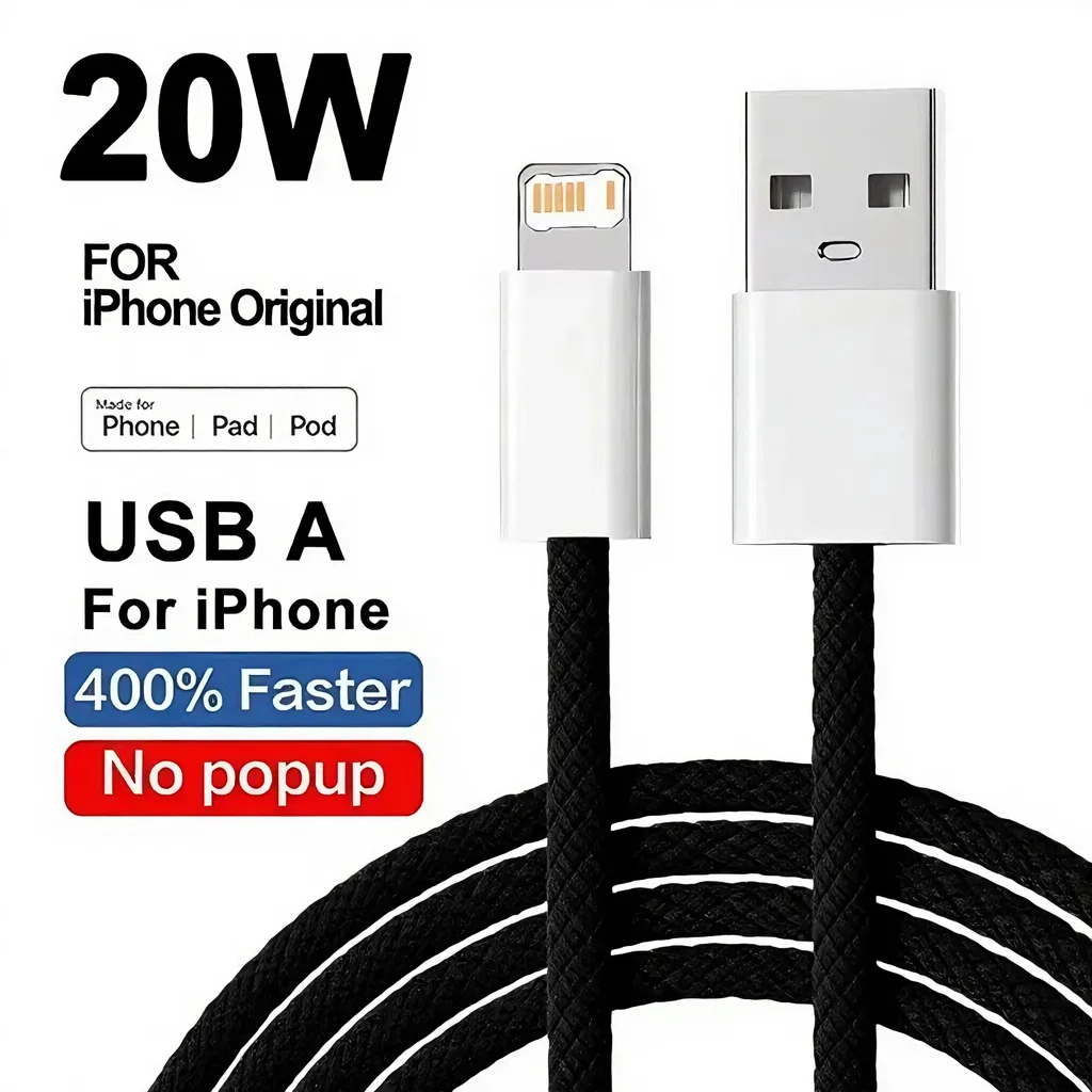 Cable trenzado de carga rápida USB de 1m, 2m, 20W, para iPhone 14, 13, 12, mini, 11 Pro, XS Max, XR X 8, 7, 6, 6S Plus SE, Cables de teléfono de carga rápida - imagen 3