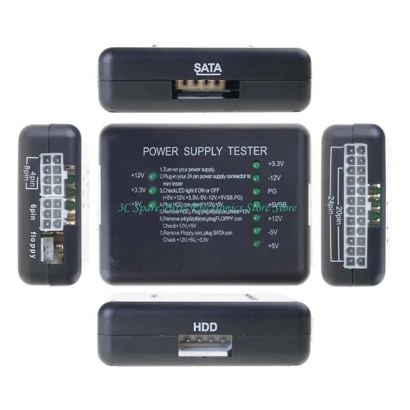 PC 컴퓨터 HDD 전원 공급 장치 테스터 LED 표시 20 24Pin 진단 도구 양극 음극 12V 테스트 - imagen 2