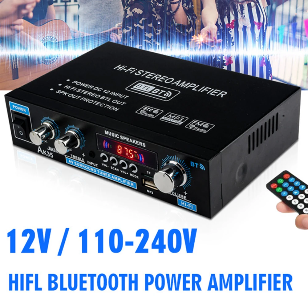 Mini amplificador Bluetooth AK35 de 90W + 90W, amplificador de potencia de Audio estéreo HiFi de 2 canales, Control remoto, Radio FM para amplificador de subwoofer para el hogar y el coche - imagen 3