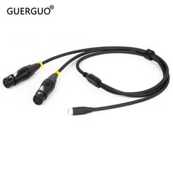 Cable de audio USB C a XLR dual, tipo C macho a 2 XLR macho/hembra amplificador de potencia estéreo cable trenzado para amplificador, altavoz, consola mezcladora
