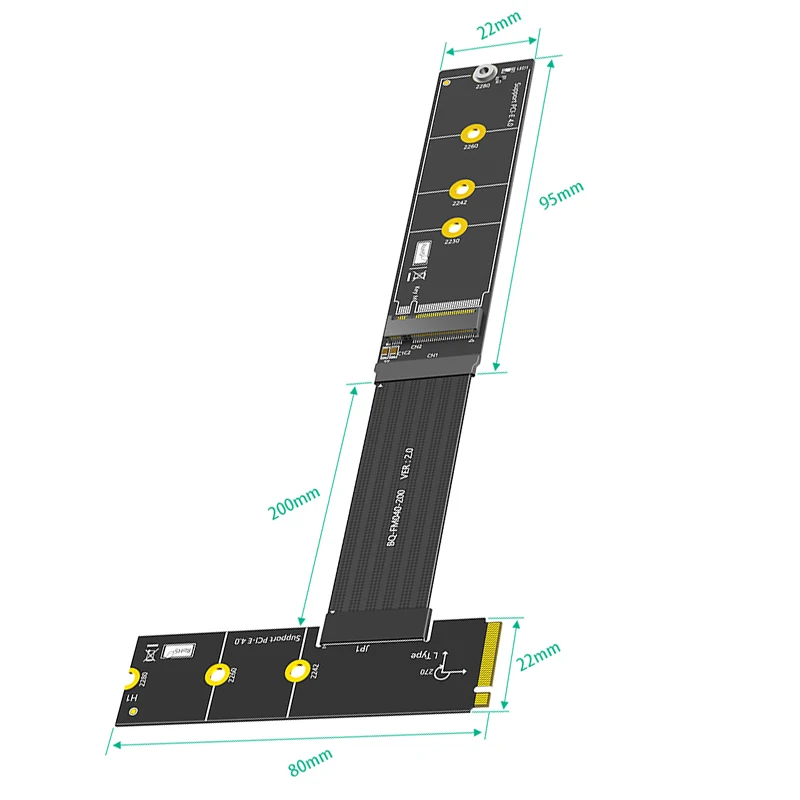 20CM 270 grados M Key PCIE 4,0 X4 NVME SSD Cable de extensión extensor de tarjeta elevadora compatible con PCIE4.0 2230 2242 2260 2280 M.2 NVME SSD - imagen 2