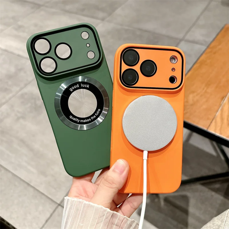 Funda magnética de carga inalámbrica mate de lujo para iPhone 17 16 15 14 Plus 13 12 11 Pro Max, funda dura para PC con pantalla de logotipo - imagen 2