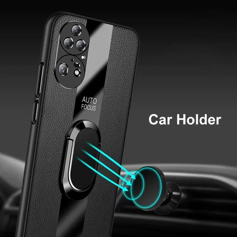 Funda de cuero de lujo para Huawei P40 Lite P50 Pro, soporte de anillo, funda de teléfono de silicona para Huawei Mate 50 20 30 40 Pro Plus Coque - imagen 3