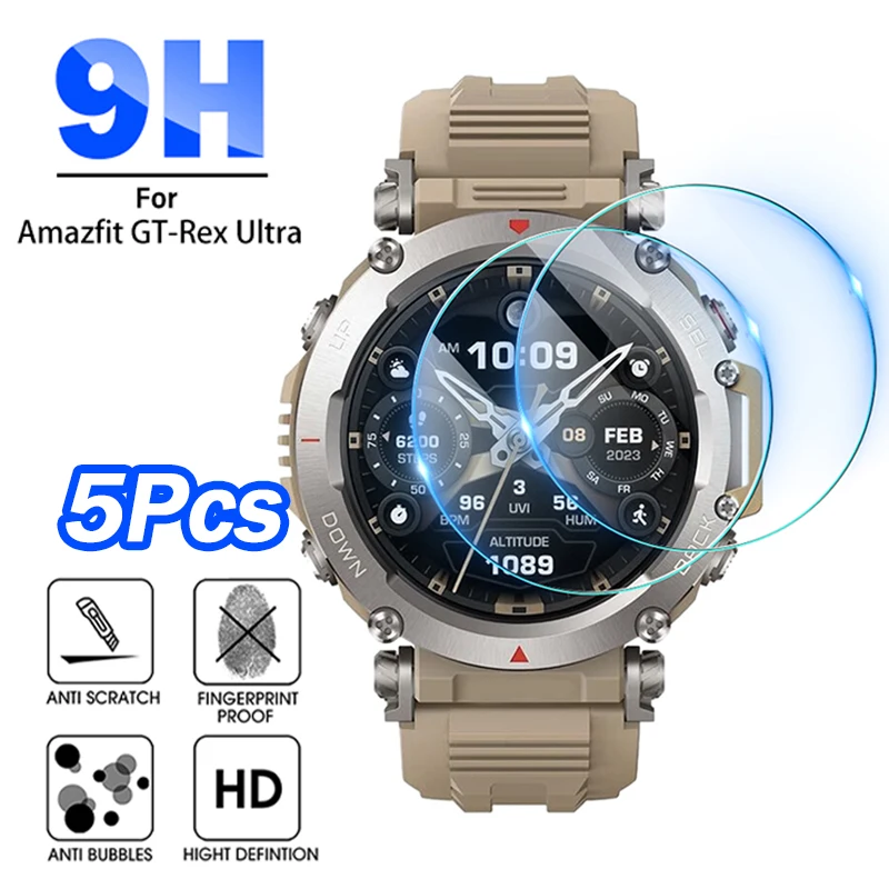 Película protectora de pantalla para reloj inteligente, cristal templado de 5 piezas para Amazfit t-rex, t-rexultra