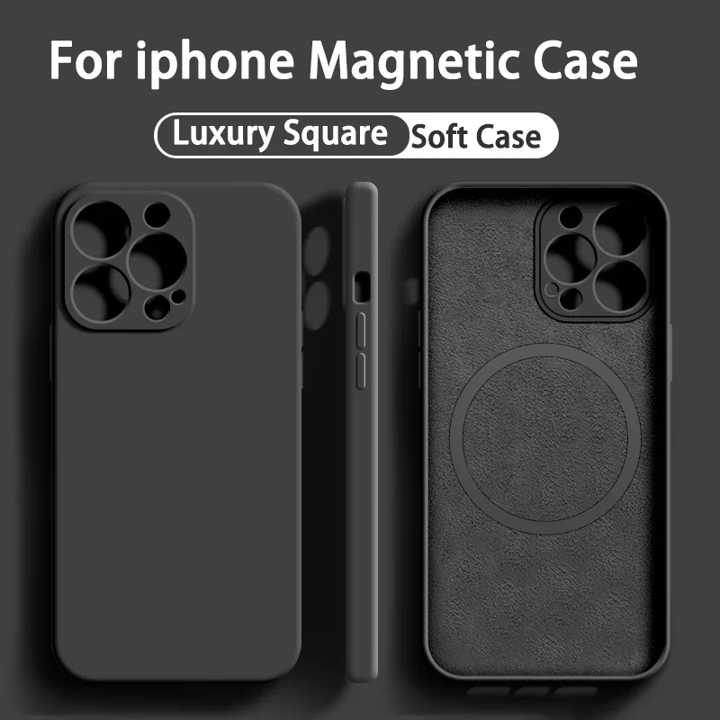 Para Magsafe funda de teléfono de silicona líquida con carga inalámbrica magnética para iPhone 16 Pro Max 11 12 13 14 15 Pro Max funda trasera suave
