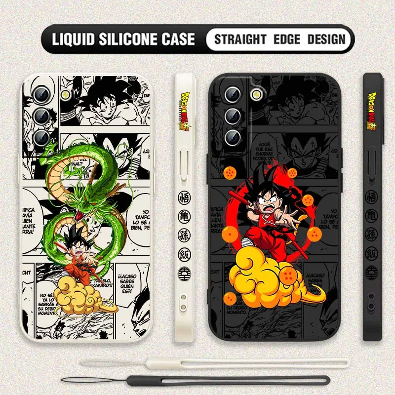 D-Dragon Ball Son Goku dibujos animados para Samsung Galaxy S25 S24 S23 S22 S21 S10 FE Plus Ultra 5G cubierta de la caja del teléfono de cuerda izquierda líquida